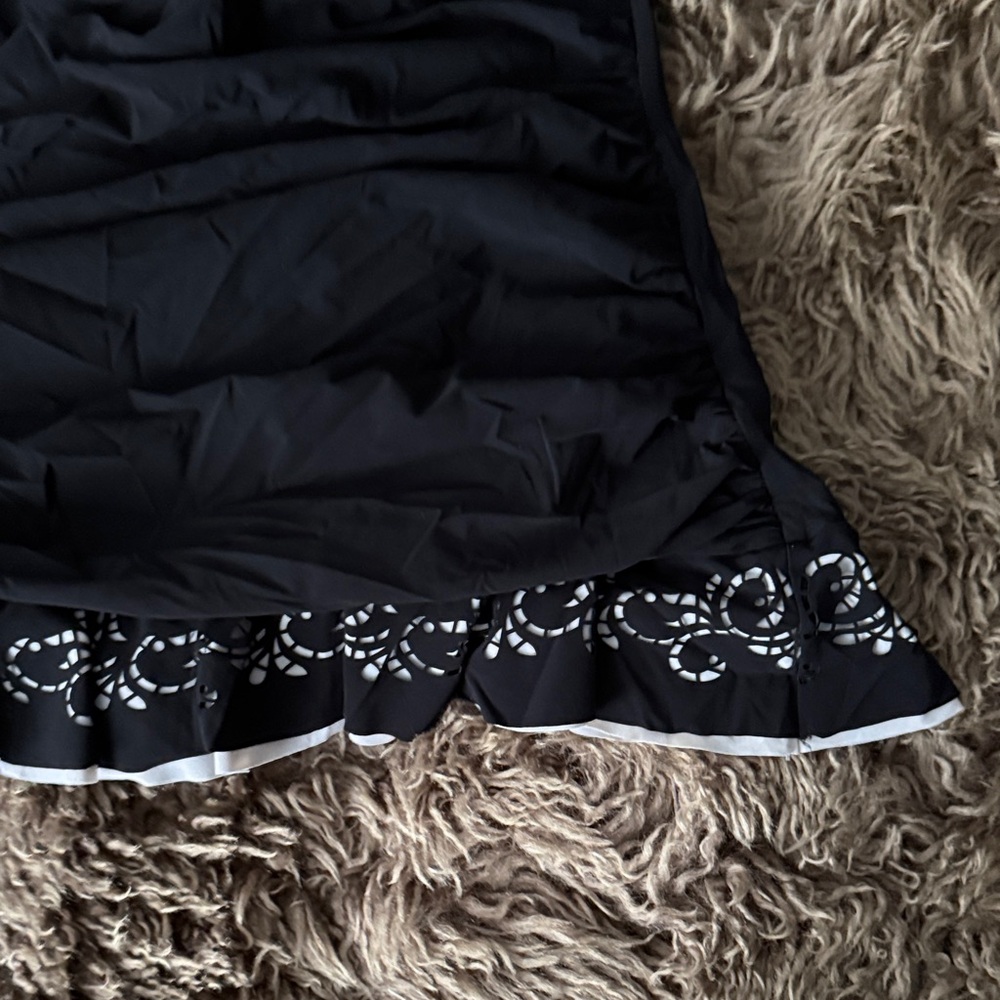 Black Halter Swim suit with White Embroidery - Picture 2 of 5